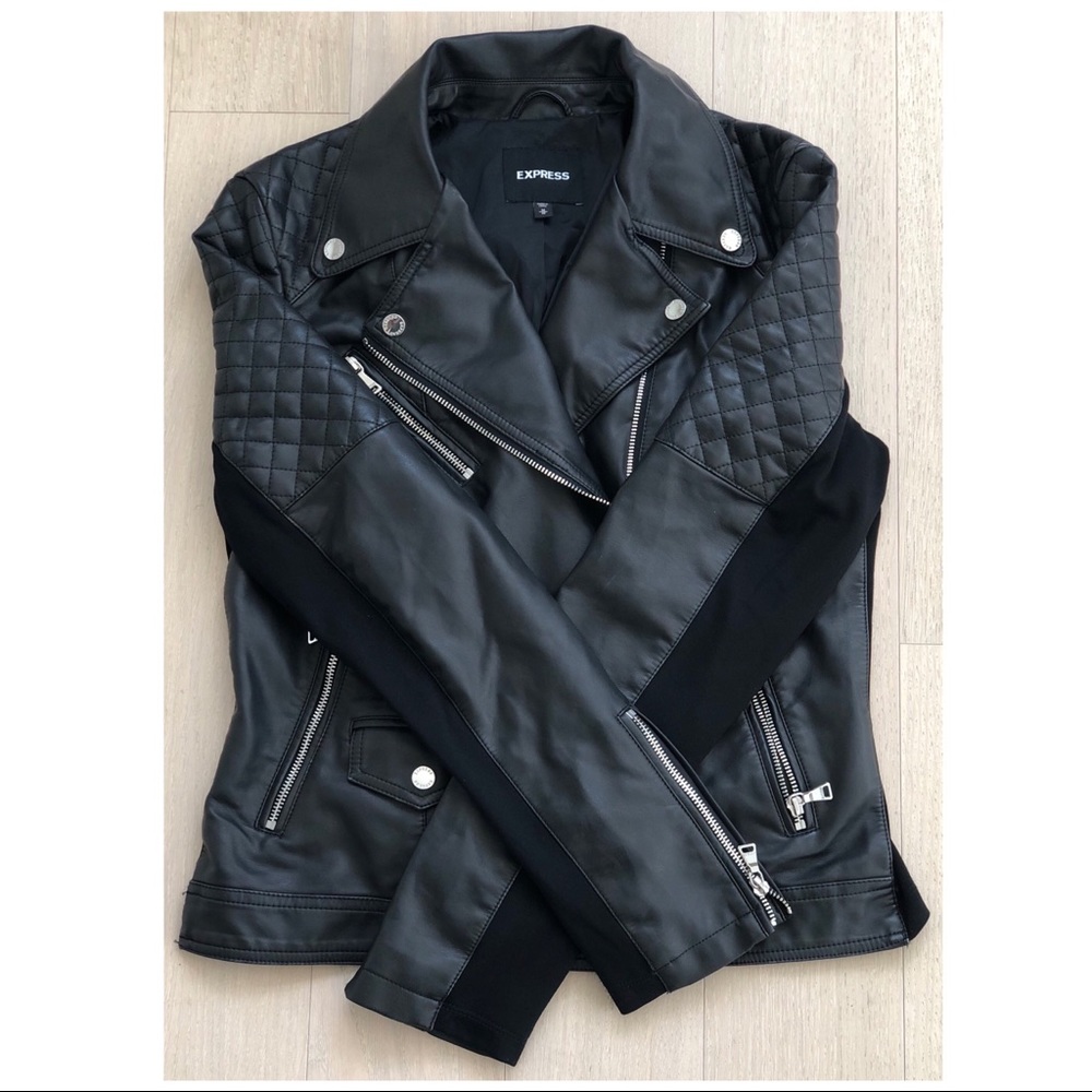EXPRESS - Faux Leather Quilted Moto Jacket